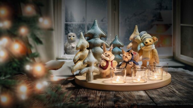 table background with winter window and christmas tree